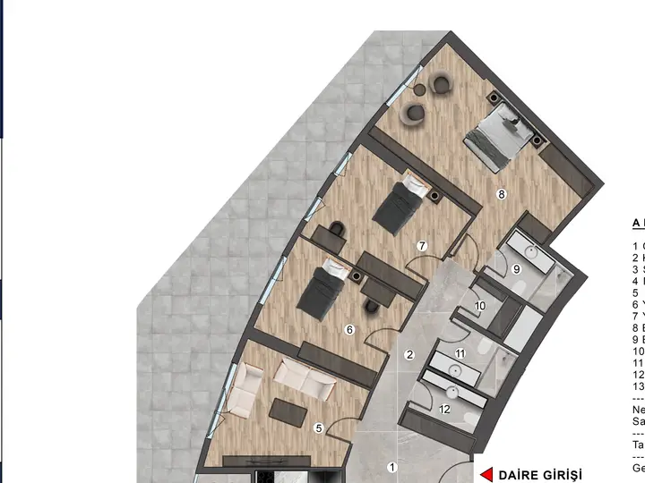 A Blok 4+1 Daire kat planı