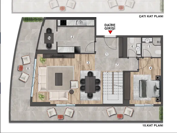 A Blok 3+1 Loft kat planı