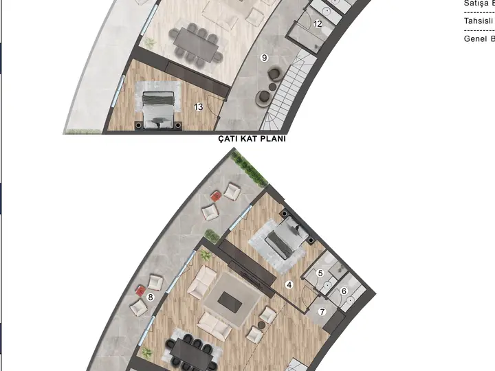 A Blok 3+1 Loft kat planı