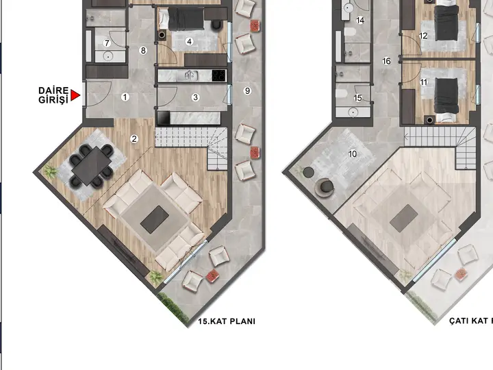 A Blok 5+1 Loft kat planı