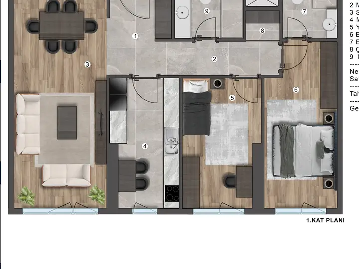 B Blok 2+1 Daire kat planı