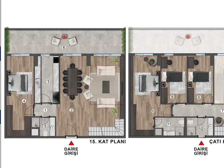 B Blok 4+1 Loft kat planı