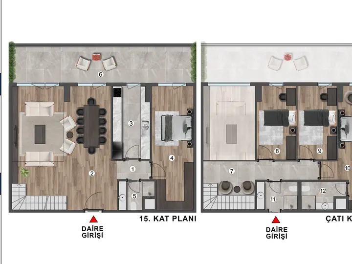 B Blok 4+1 Loft kat planı