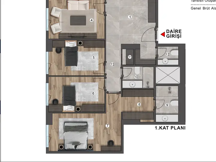 C Blok 4+1 Daire kat planı