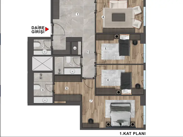 C Blok 4+1 Daire kat planı