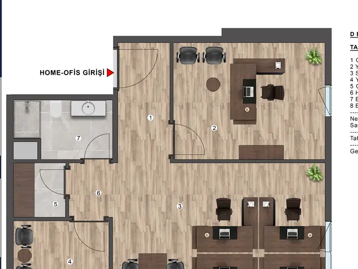 D Blok 2+1 Home Ofis kat planı
