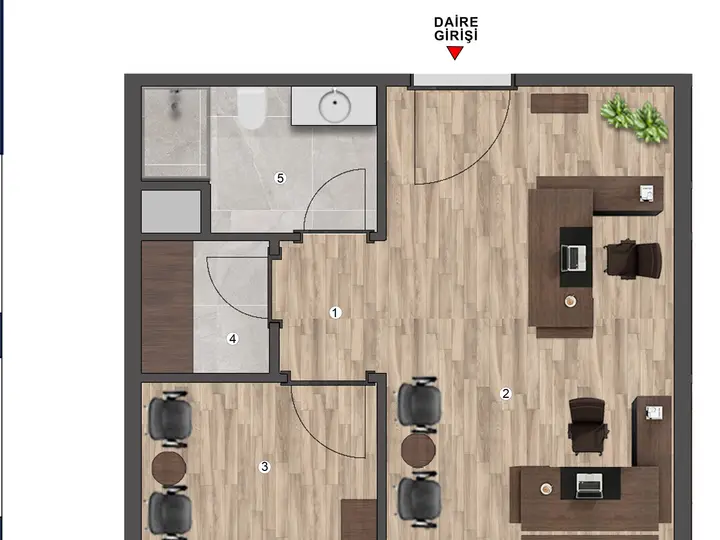 D Blok 1+1 Home Ofis kat planı