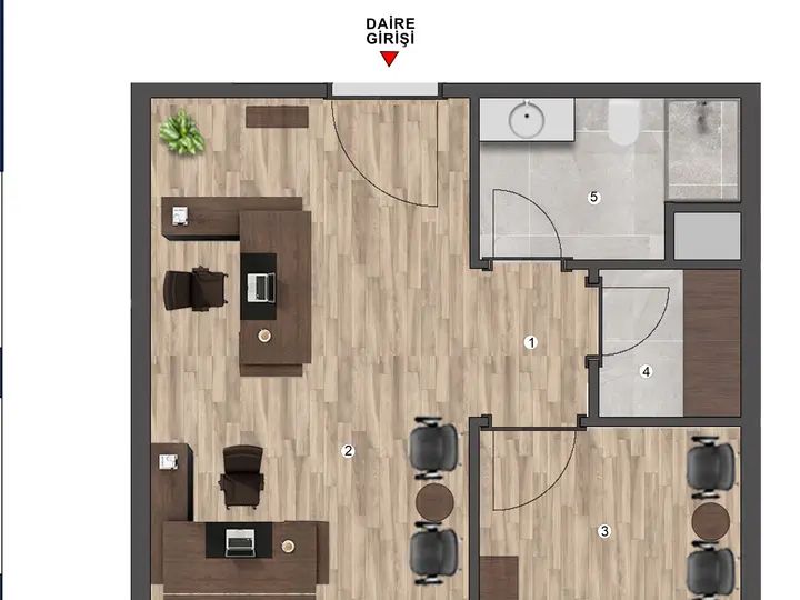 D Blok 1+1 Home Ofis kat planı
