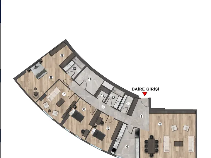 H Blok 4.5+1 Daire kat planı
