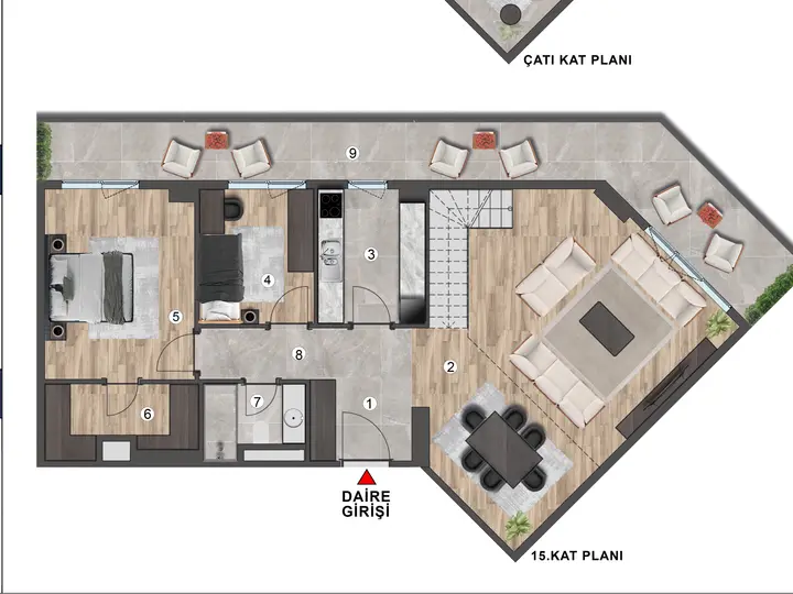 H Blok 5+1 Loft kat planı