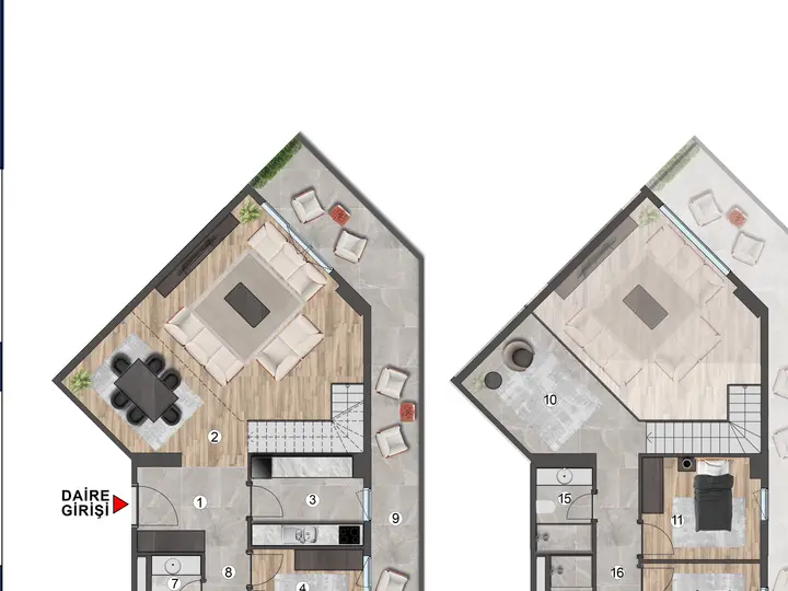 H Blok 5+1 Loft kat planı